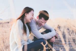 Happy Couple Man Laughing People Grass Lovers